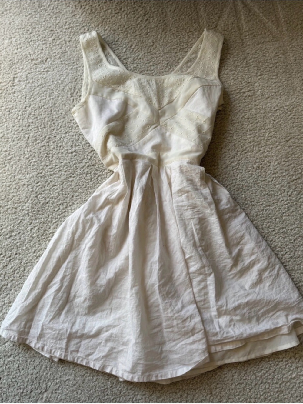American Eagle Outfitters Ivory cream fit flare sexy Eyelet Midi Dress y2k